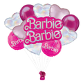 Pink deluxe Barbie foil balloon bouquet with hearts for birthday from Parte Haus party supply store in Bethesda Maryland