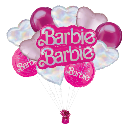 Pink deluxe Barbie foil balloon bouquet with hearts for birthday from Parte Haus party supply store in Bethesda Maryland