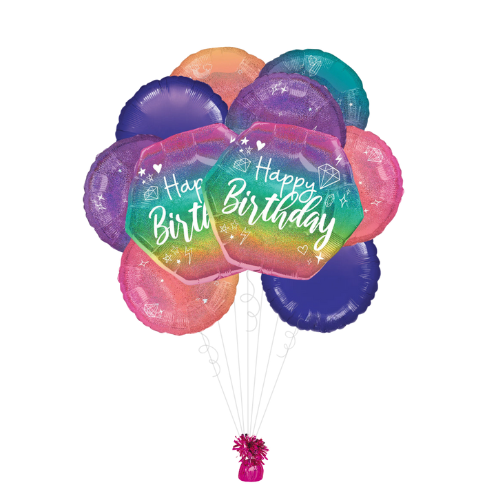 Ombre Sparkle Birthday Foil Balloon Bundle