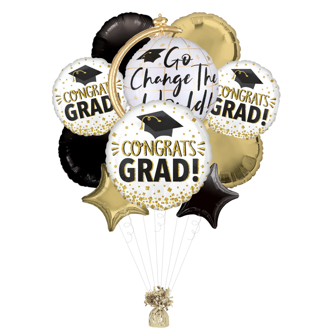 Gold Glitter Congrats Grad Foil Balloon Bundle