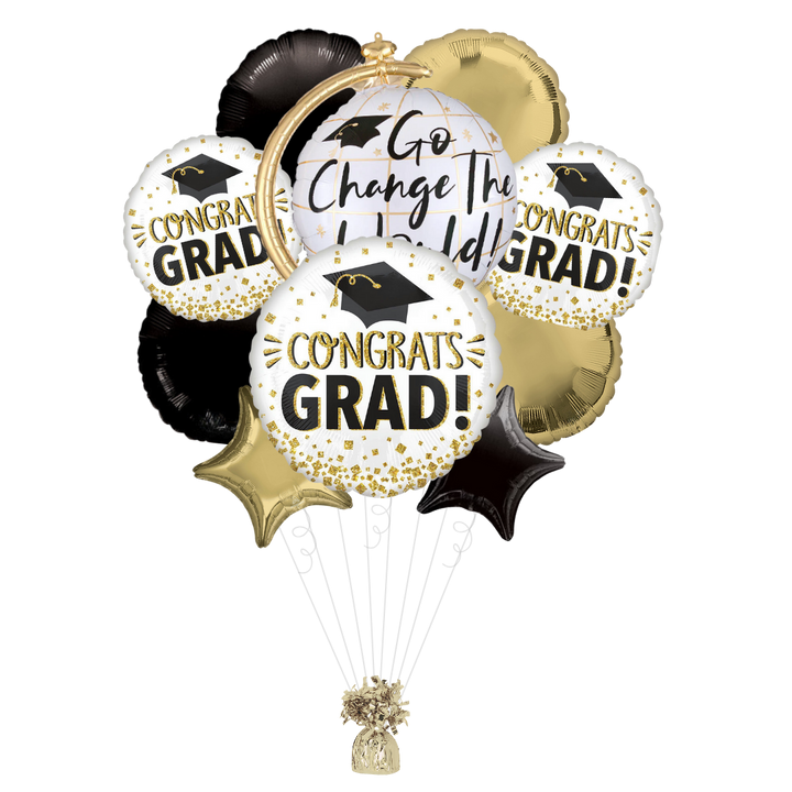 Gold Glitter Congrats Grad Foil Balloon Bundle