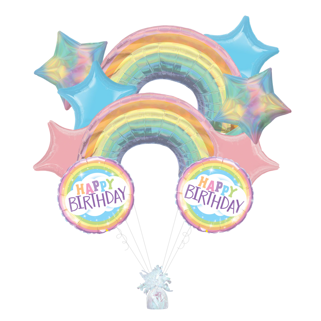 Iridescent Pastel Rainbow Foil Balloon Bundle
