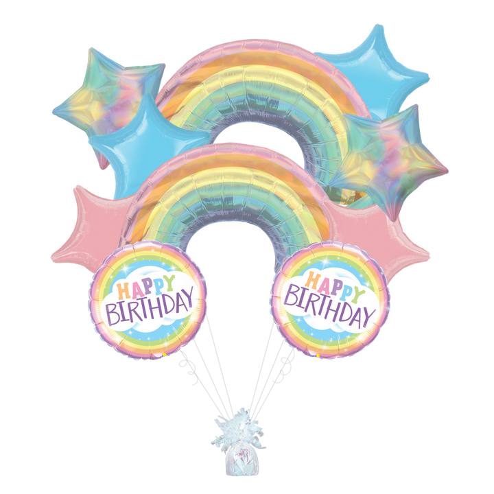 Iridescent Pastel Rainbow Foil Balloon Bundle