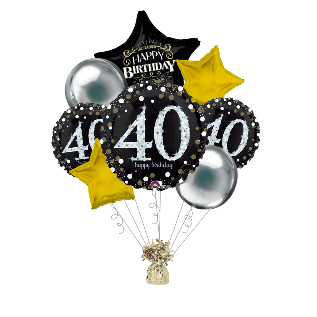Premium Sparkling Celebration 40th Birthday Foil Balloon Bundle with Balloon Weight