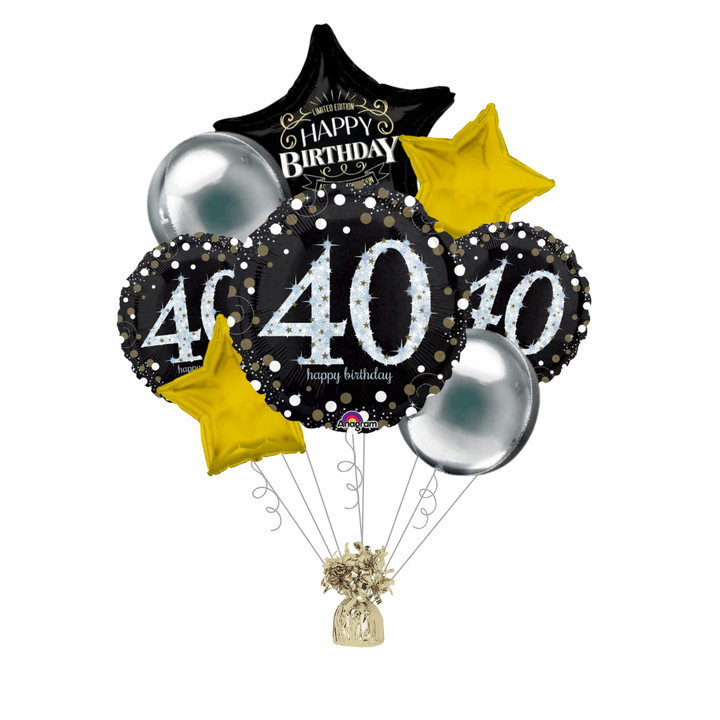 Premium Sparkling Celebration 40th Birthday Foil Balloon Bundle with Balloon Weight