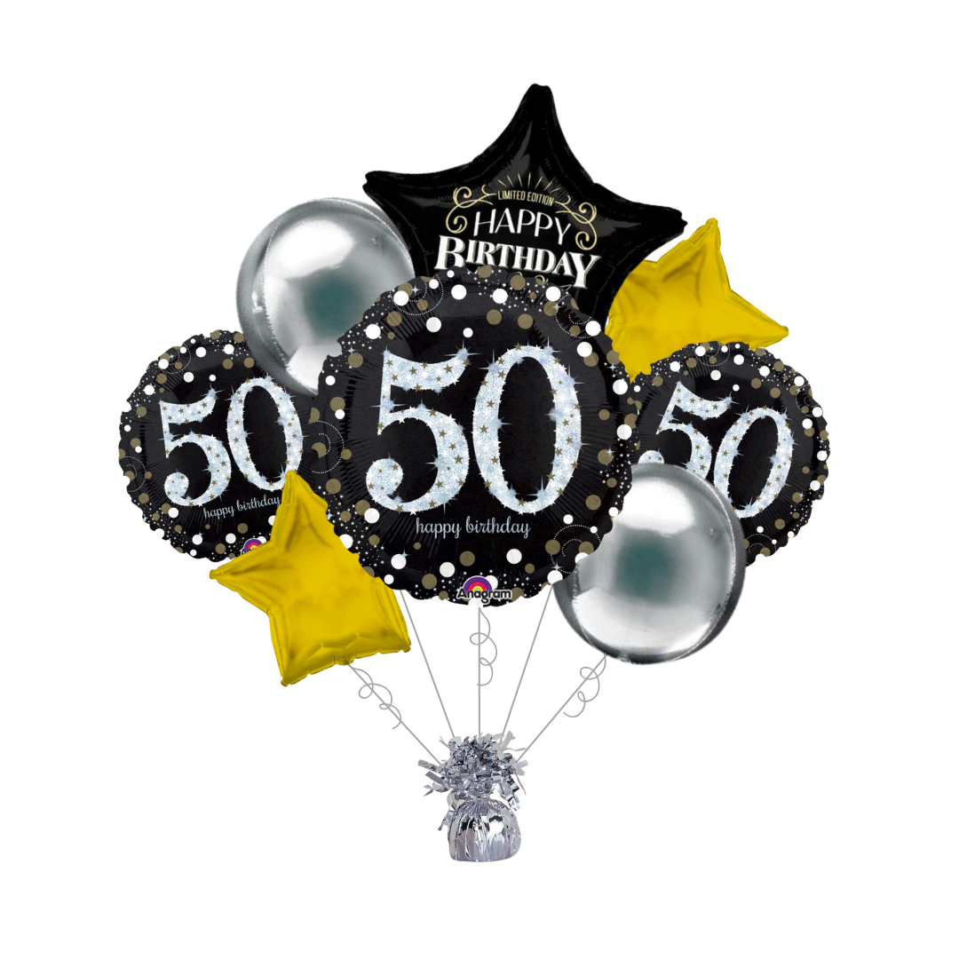 Premium Sparkling Celebration 50th Birthday Foil Balloon Bundle with Balloon Weight