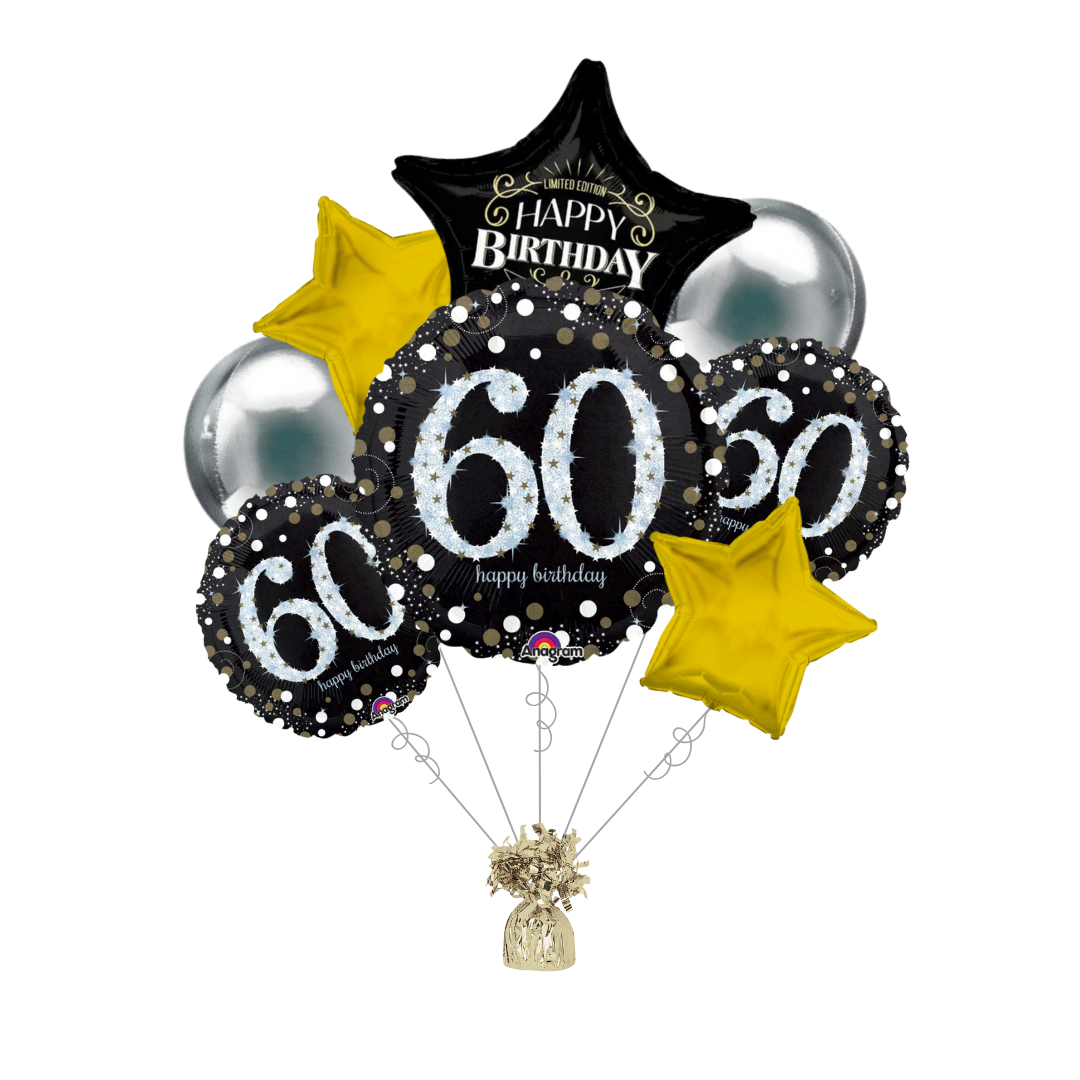 Premium Sparkling Celebration 60th Birthday Foil Balloon Bundle with Balloon Weight
