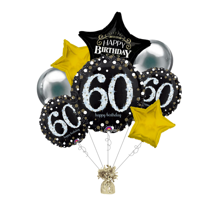 Premium Sparkling Celebration 60th Birthday Foil Balloon Bundle with Balloon Weight