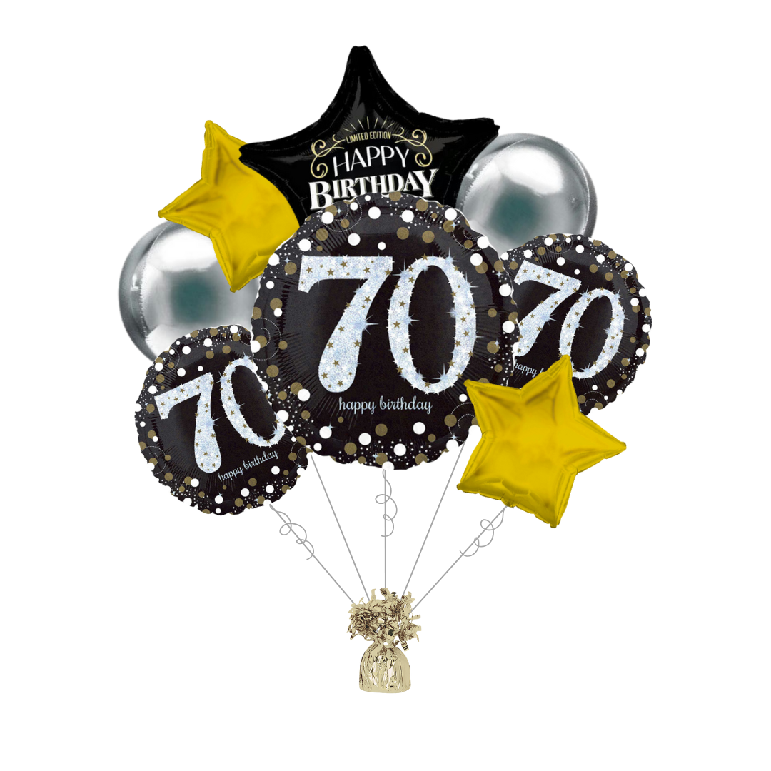 Premium Sparkling Celebration 70th Birthday Foil Balloon Bundle with Balloon Weight