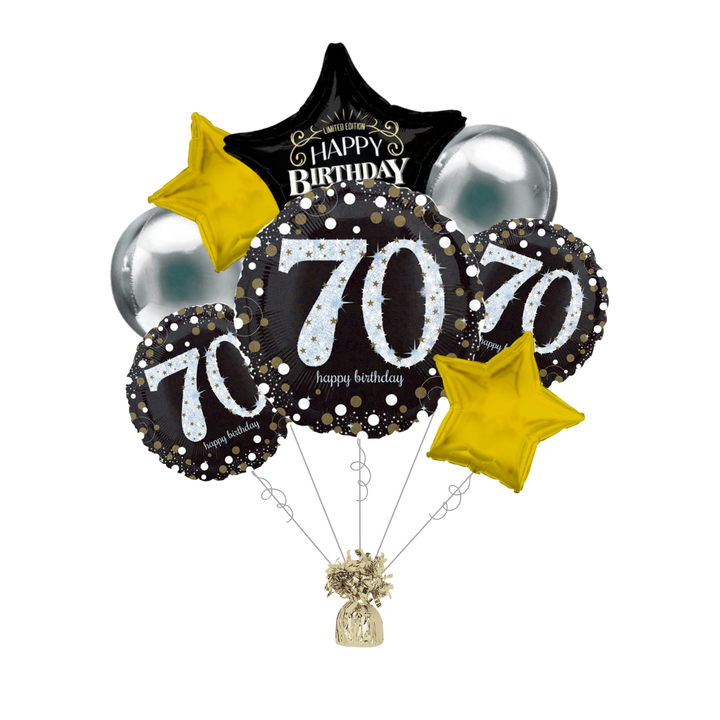 Premium Sparkling Celebration 70th Birthday Foil Balloon Bundle with Balloon Weight