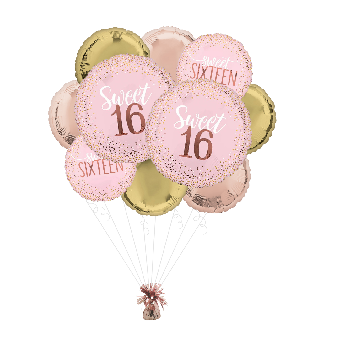 Blush Pink & Gold Sweet 16 Birthday Foil Balloon Bundle