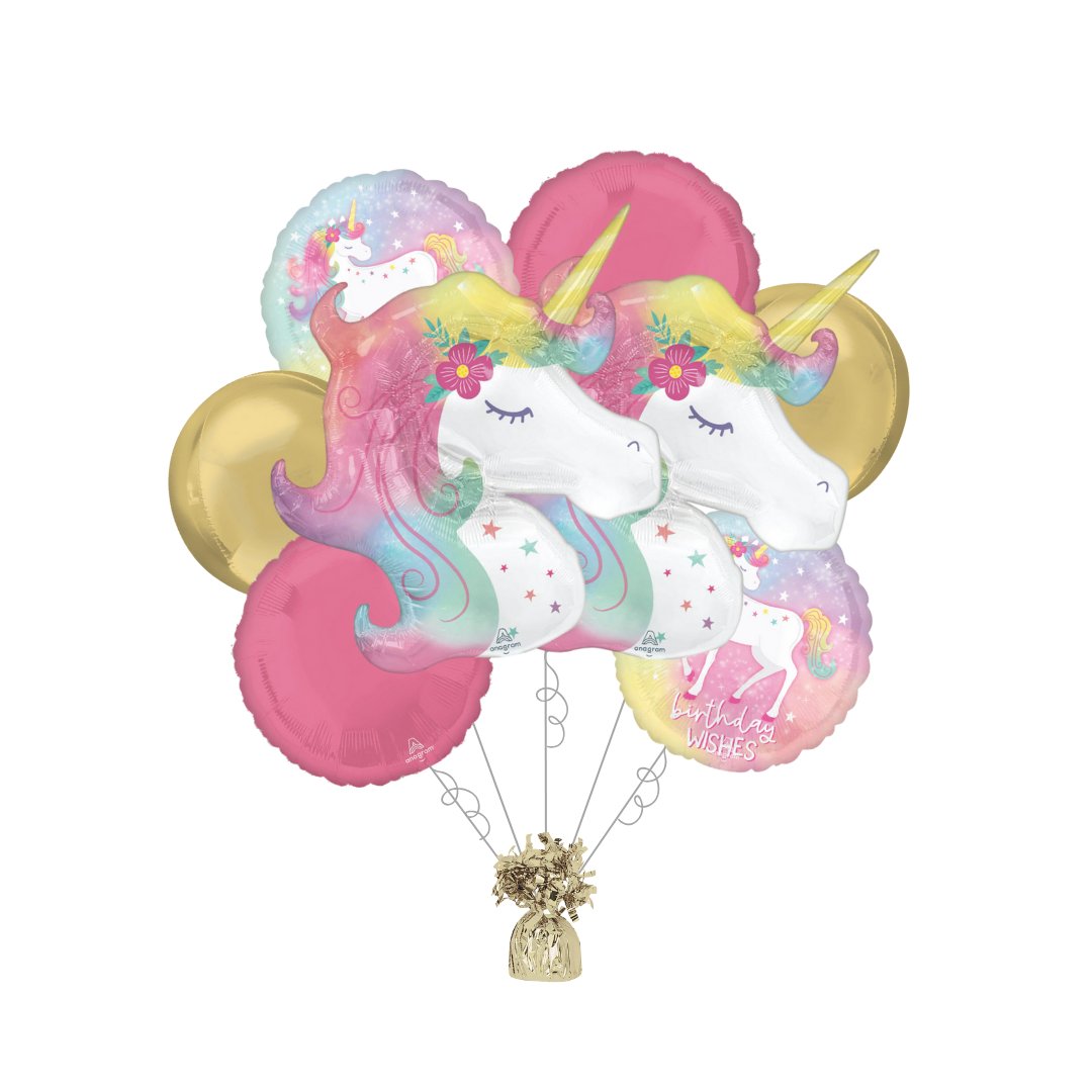 Premium Enchanted Unicorn Foil Balloon Bundle with Balloon Weight