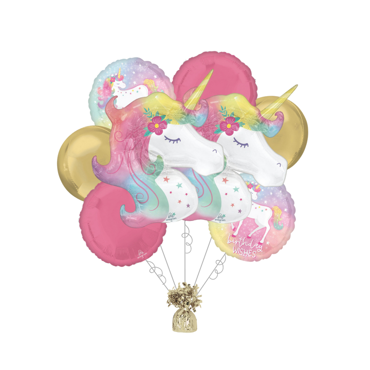 Premium Enchanted Unicorn Foil Balloon Bundle with Balloon Weight