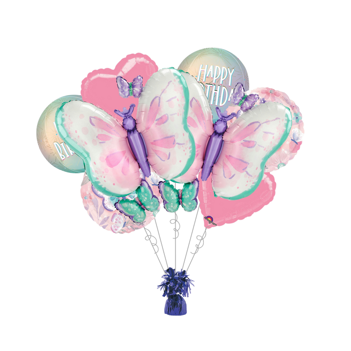 Premium Fluttering Butterflies Foil Balloon Bundle with Balloon Weight