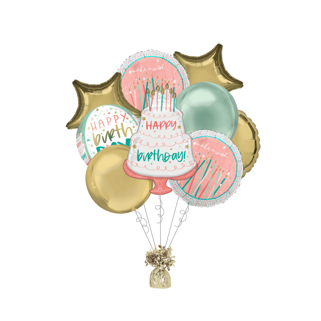 Premium Happy Cake Day Birthday Foil Balloon Bundle with Balloon Weight