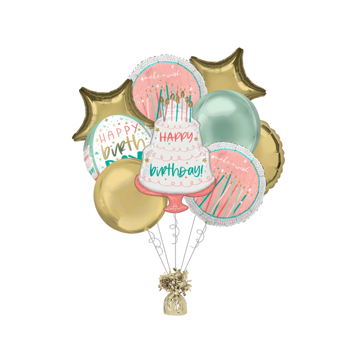 Premium Happy Cake Day Birthday Foil Balloon Bundle with Balloon Weight