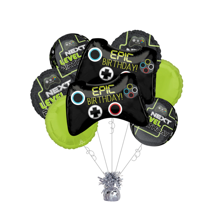 Premium Level Up Birthday Foil Balloon Bundle with Balloon Weight
