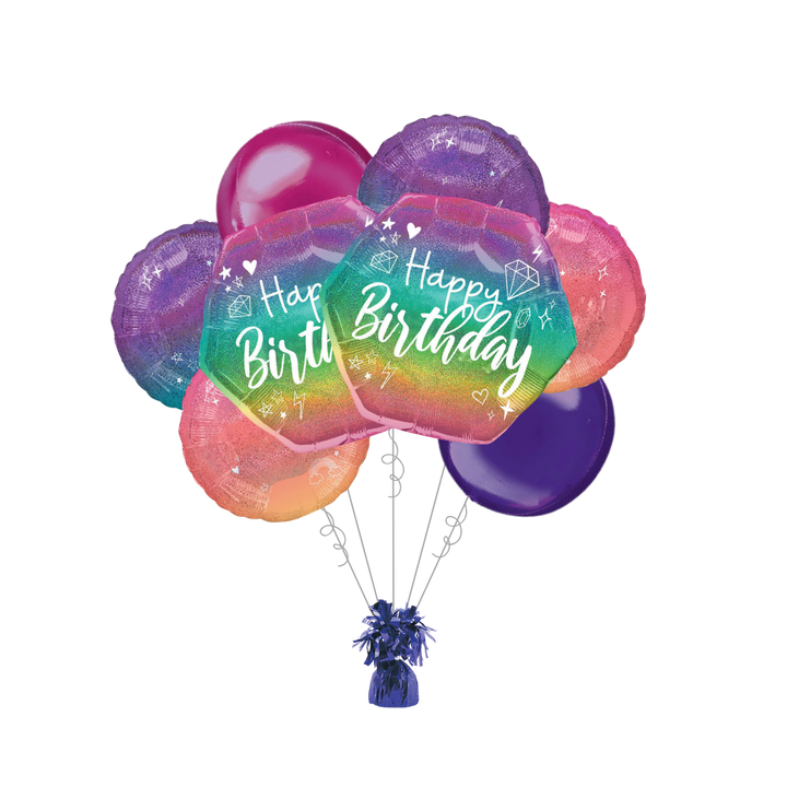 Premium Ombre Sparkle Birthday Foil Balloon Bundle with Balloon Weight