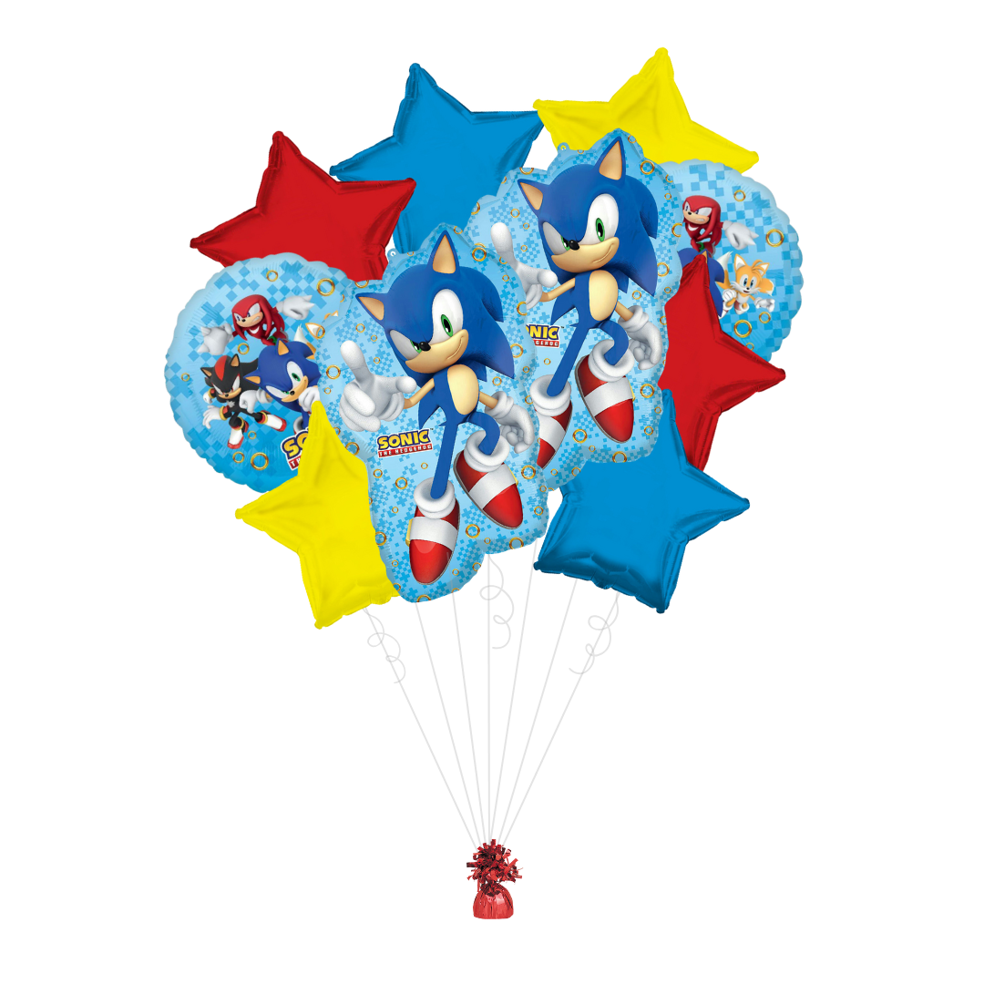 Blue red and yellow Sonic the Hedgehog balloon bouquet birthday theme from Parte Haus party supply store in Bethesda MD