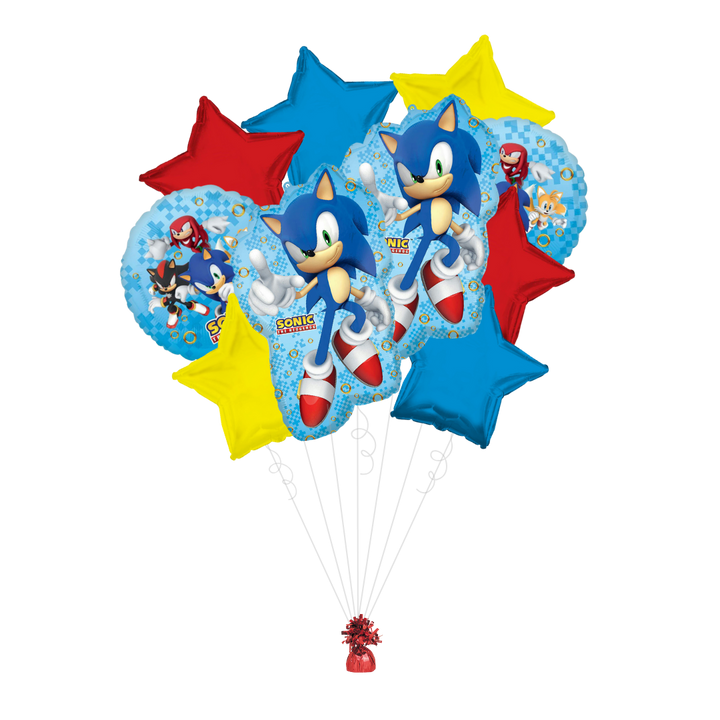 Blue red and yellow Sonic the Hedgehog balloon bouquet birthday theme from Parte Haus party supply store in Bethesda MD