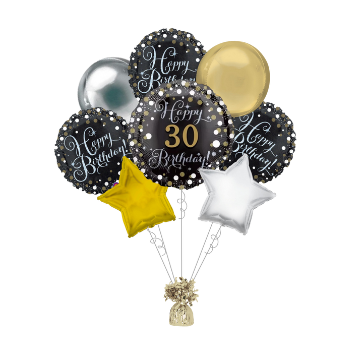 Sparkling Celebration 30th Birthday Foil Balloon Bundle with Balloon Weight, 10pc