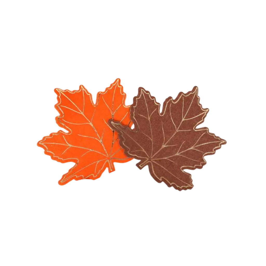 Orange and brown autumn leaf shaped beverage napkins fall theme from Parte Haus party supply store in Bethesda MD