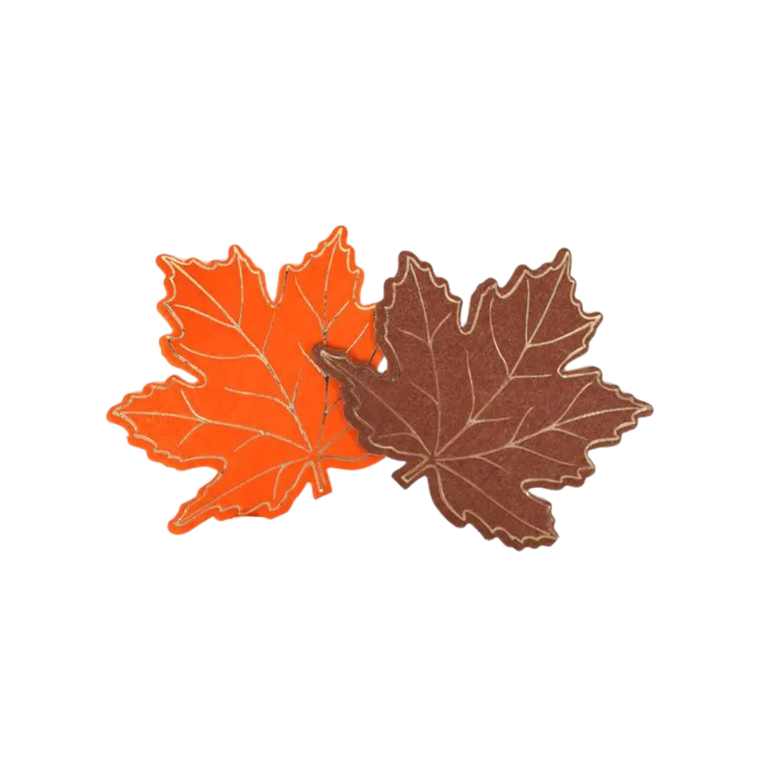 Orange and brown autumn leaf shaped beverage napkins fall theme from Parte Haus party supply store in Bethesda MD