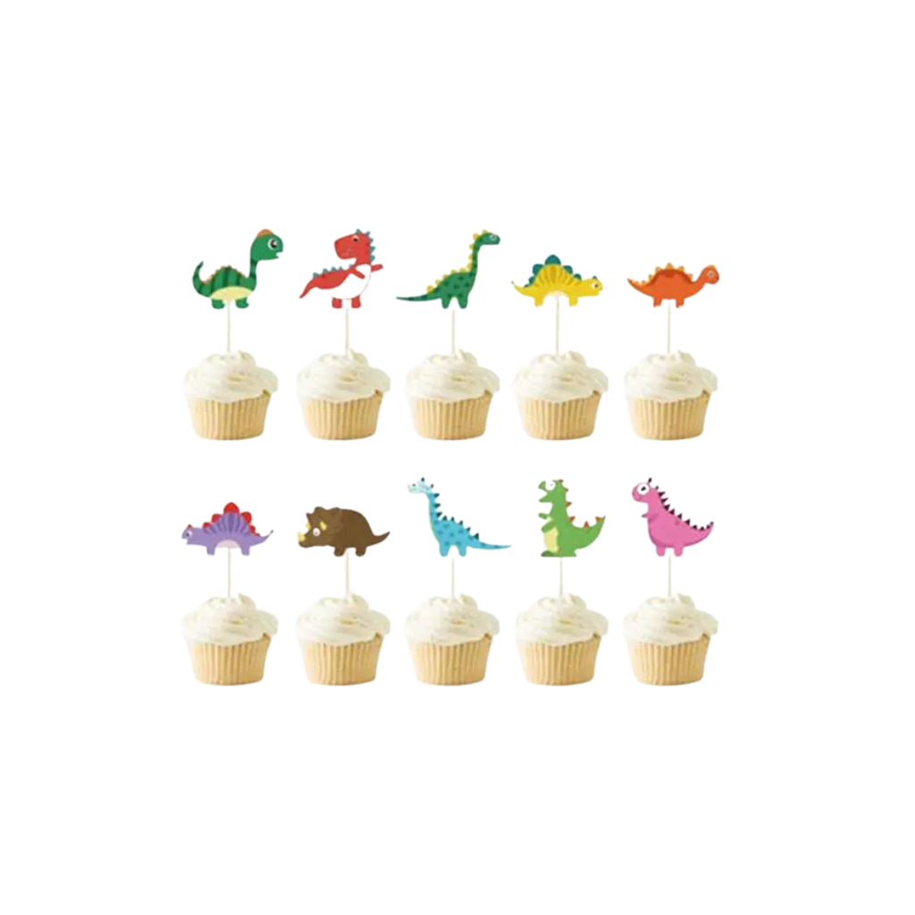 Colorful dinosaur cupcake toppers for kids birthday Parte Haus party supply store in Bethesda MD