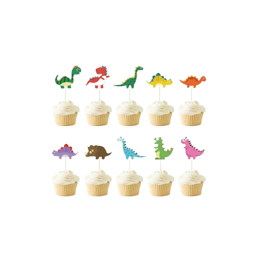 Colorful dinosaur cupcake toppers for kids birthday Parte Haus party supply store in Bethesda MD