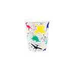 Colorful dinosaur paper cup with cartoon dinosaur graphics for kids birthday from Parte Haus party supply store in Bethesda MD
