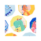 multicolor dinosaur paper plates with cartoon dinosaurs birthday theme from Parte Haus party supply store in Bethesda MD