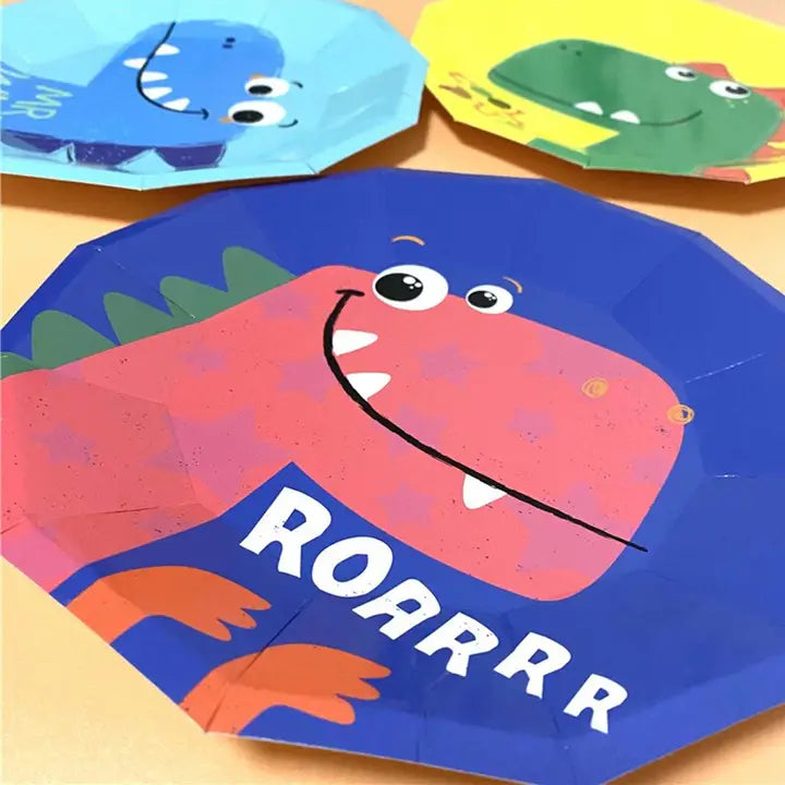 Multicolored Dinosaur Decagon Large Dinner Plates
