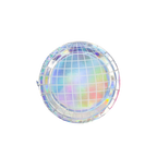 Iridescent disco ball paper plate with grid design disco theme from Parte Haus party supply store in Bethesda MD