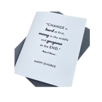 White divorce greeting card with uplifting quote occasion card from Parte Haus party supply store in Bethesda Maryland