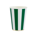 Emerald green striped cup with gold trim for celebrations from Parte Haus party supply store in Bethesda MD