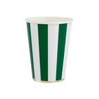 Emerald green striped cup with gold trim for celebrations from Parte Haus party supply store in Bethesda MD