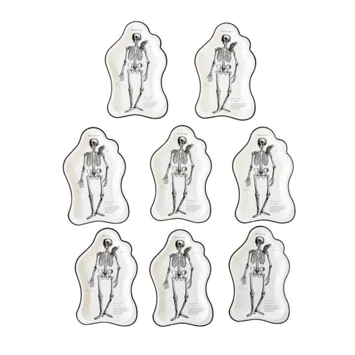 White with Black Ephemera Halloween Skeleton Shaped Large Plate