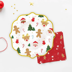 Multicolor Christmas plate with gingerbread men trees and Santa from Parte Haus party supply store in Bethesda Maryland