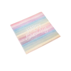 Eco rainbow Happy Birthday paper napkin with pastel stripes birthday theme from Parte Haus party supply store in Bethesda MD