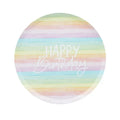 Rainbow pastel paper plate with Happy Birthday lettering birthday theme from Parte Haus party supply store in Bethesda MD