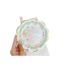 Pink elephant baby shower paper plate with gold trim and floral accents from Parte Haus party supply store in Bethesda Maryland
