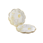 Yellow and white elephant baby shower paper plates with moon and star design from Parte Haus party supply store in Bethesda MD