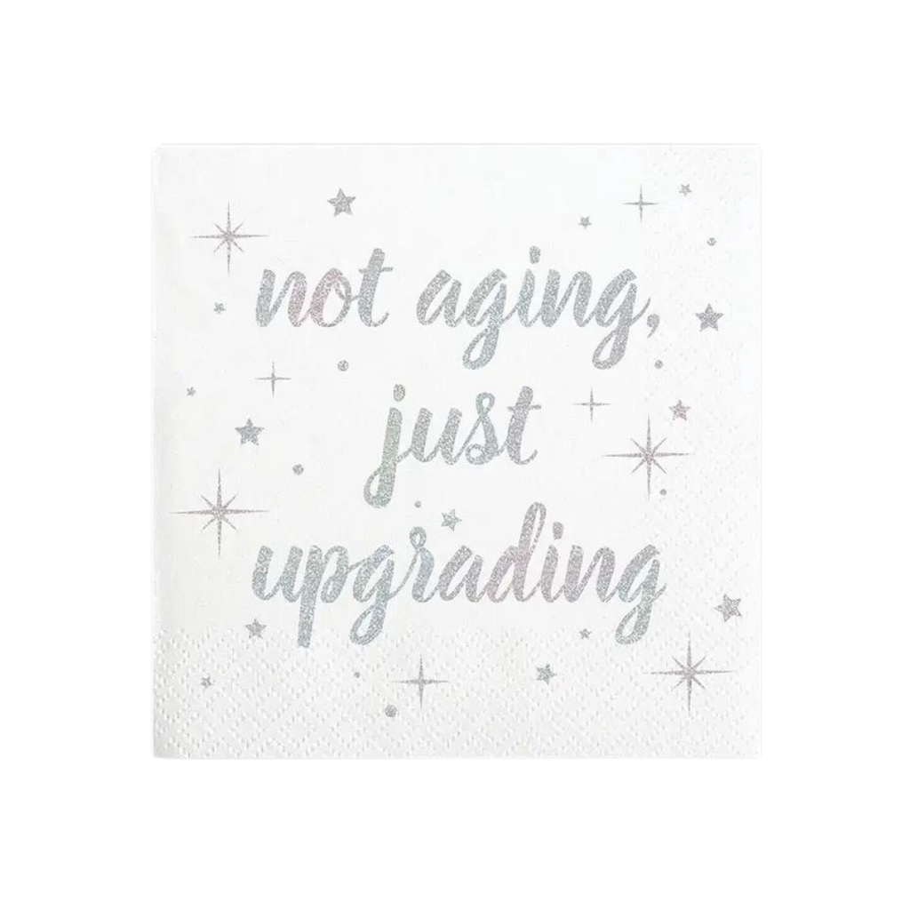 White embossed foil beverage napkin with silver stars birthday theme from Parte Haus party supply store in Bethesda MD