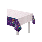 Purple Encanto plastic tablecover with Mirabel character and floral design birthday theme from Parte Haus party supply store in Bethesda MD