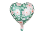 Pink and Green Flower Scatter Heart Shaped Foil Balloon, 14in