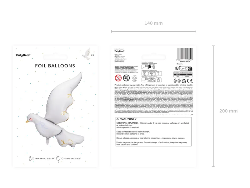 Giant White Flying Dove Foil Balloon, 35in