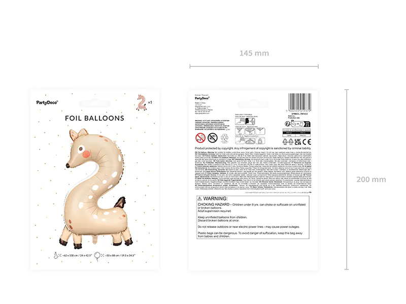 Giant Beige Deer Number 2 Foil Balloon, 40in