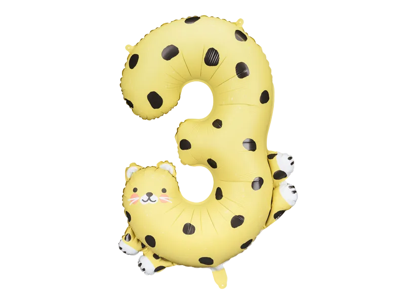 Giant Yellow Cheetah Print Number 3 Foil Balloon, 42in
