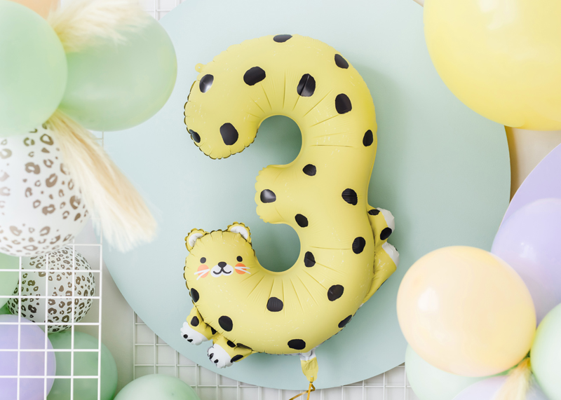 Giant Yellow Cheetah Print Number 3 Foil Balloon, 42in