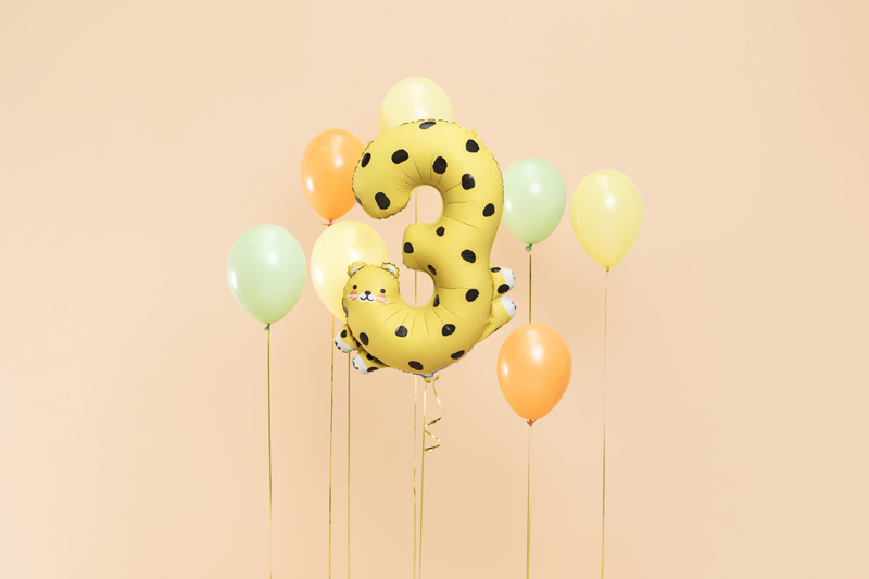 Giant Yellow Cheetah Print Number 3 Foil Balloon, 42in